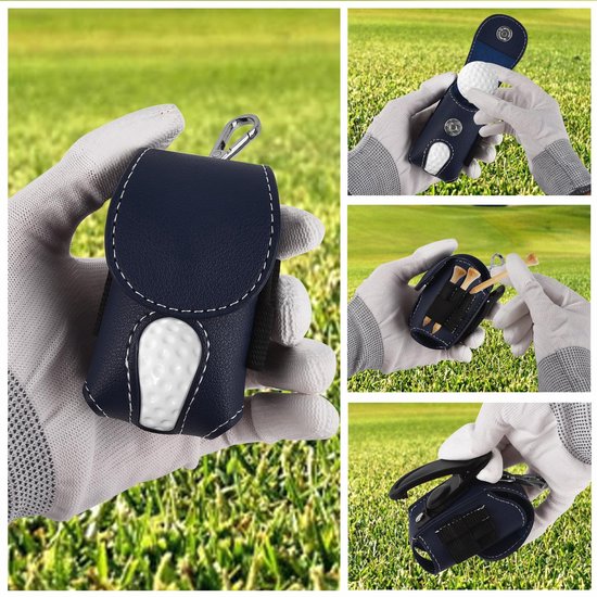 2-delige Golfheuptas - Opbergtas voor golfballen - Draagbare heuptas - Gemaakt van PU-materiaal - Geschikt voor golfpinnetjes - Met haak - Snelle toegang - Geschikt voor het opbergen van golfballen, tees en klein gereedschap - Zwart, Blauw van Merkloos — afbeelding 3