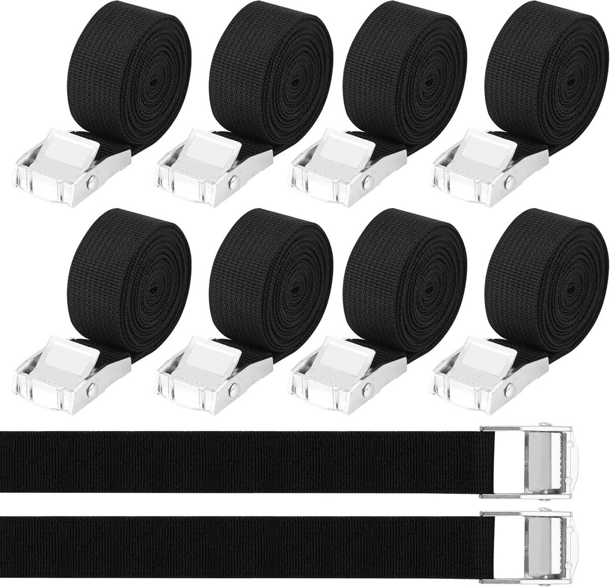 Spanbanden 10 stuks 25mm x 4m met klemsluiting voor vervoer en bevestigen