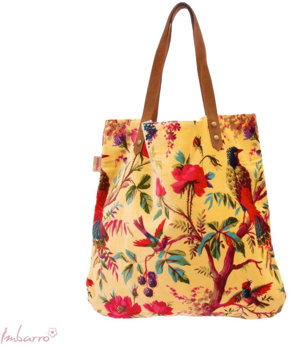 Imbarro Fashion & Home Shopper Paradise Honey – Grote Velvet Tas met Binnenvak en Drukknoop – Geel – 50x50 cm