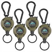 Ensemble de porte-clés rétractables verts de 4 pièces avec mousqueton et anneau pour clés – porte-clés outdoor rétractable pour femmes et hommes – porte-clés multifonctionnels avec boîtier rond et clip