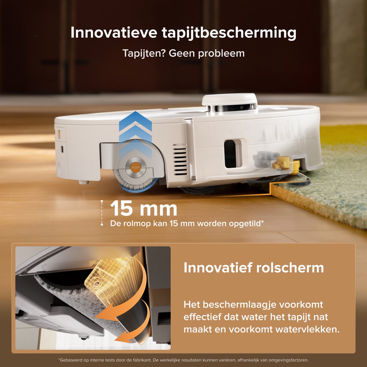 Roborock Qrevo Curv 2 Flow-Robotstofzuiger met dweilfunctie-SpiraFlow Realtime Zelfreinigende Rolmop-20.000 Pa-Dual Zero-Tangle-Systeem-AI Obstakelvermijding-Warmtewas dweil-tapijtbescherming — afbeelding 5