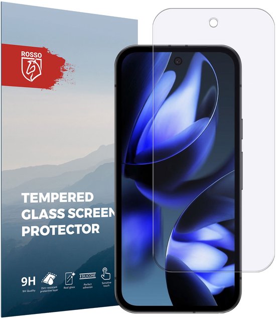 Verpakking en screenprotector voor smartphone met een blauw abstracte achtergrond op de telefoon.