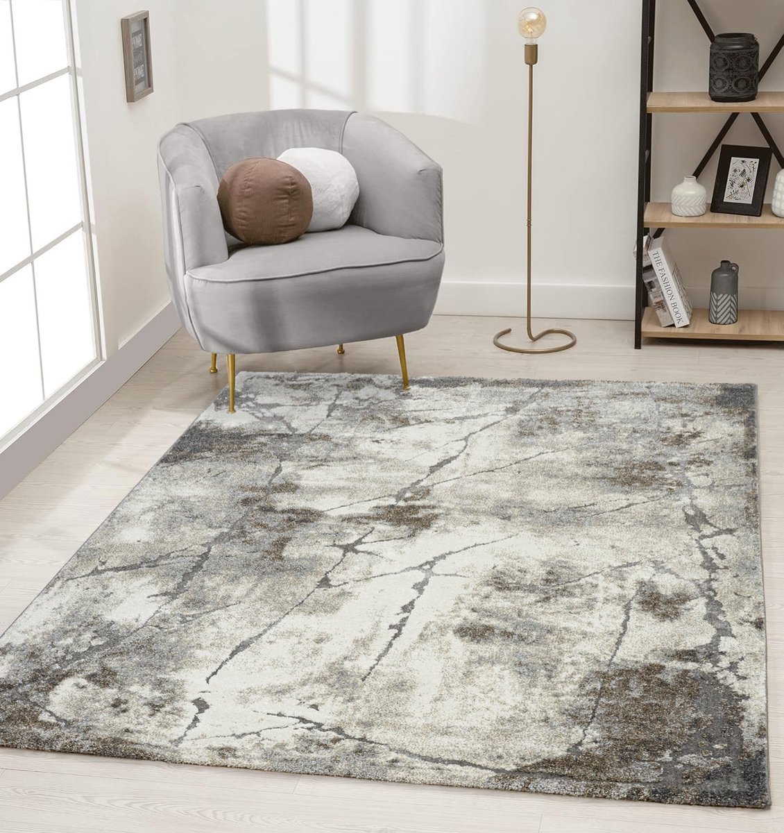 flycarpets Maratta Abstract Vloerkleed Beige / Grijs - Laagpolig Tapijt - 160x230 cm