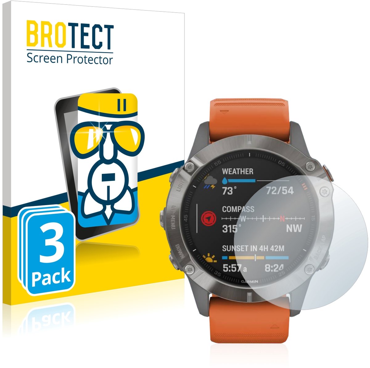 Screenprotector 3 Stuks voor Garmin Fenix 6 Beschermglas transparant