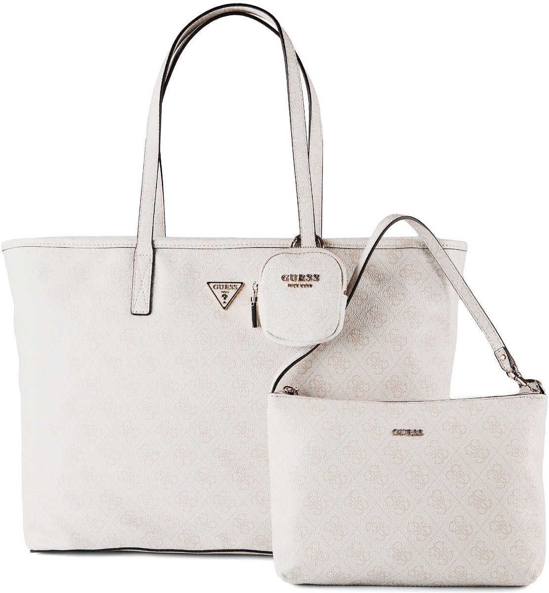 Image of GUESS shopper schoudertas met laptopvak Power Play II Large Tech Tote Bone Logo crème
