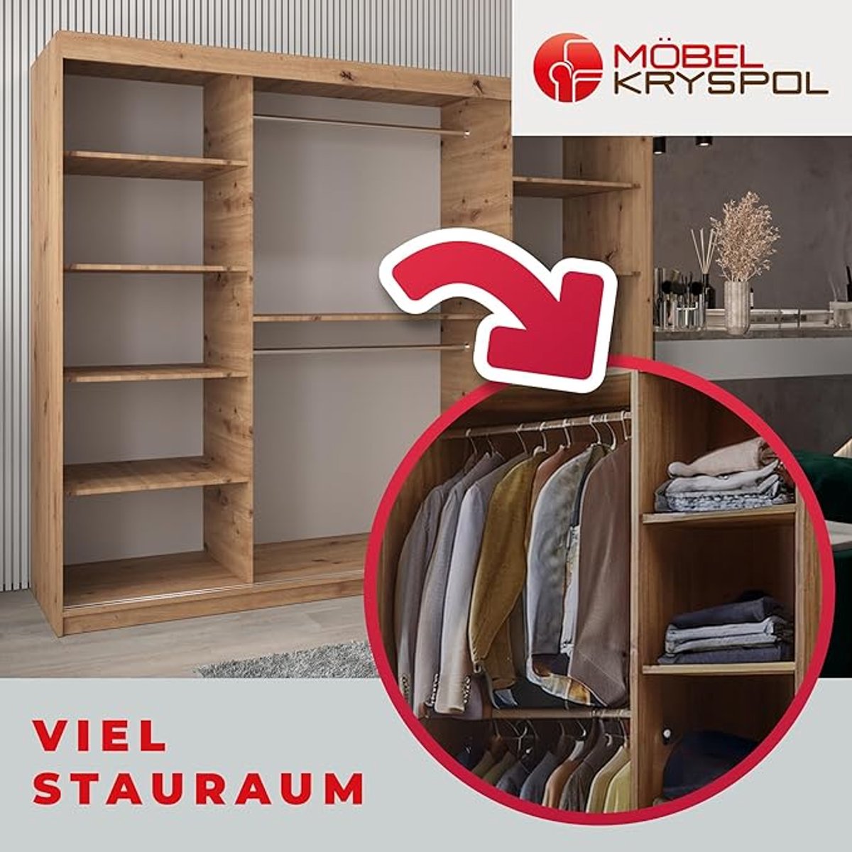 Kledingkast 250x200x62 cm met Spiegel en 3 Schuifdeuren – Verona Luxe Garderobekast Artisan Eiken/Zwart – Inclusief 10 Planken & 2 Kledingstangen – Moderne Slaapkamerkast – Abkantoor