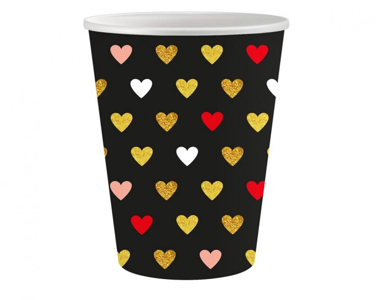 Love XOXO Black paper cup pack of 6, 250 ml