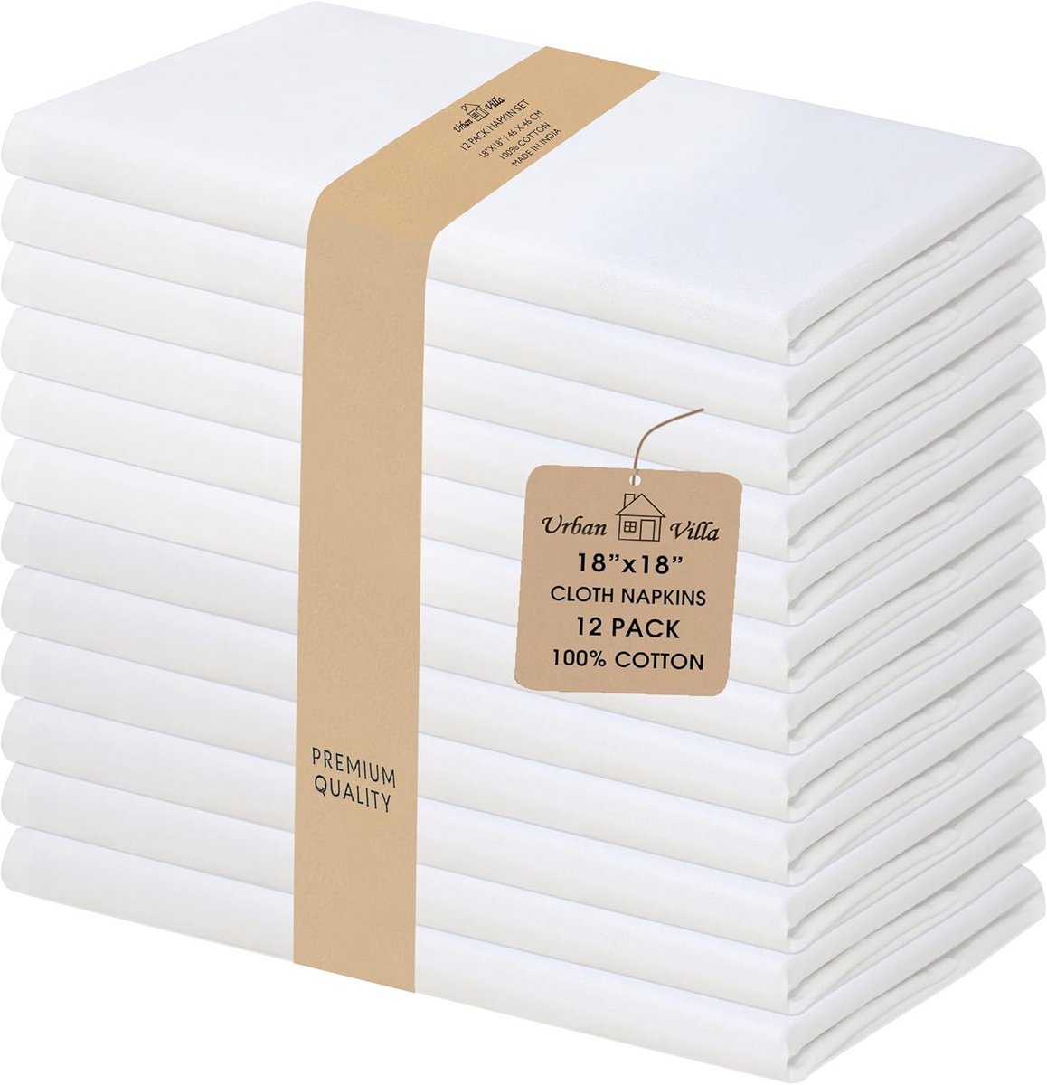 Set van 12 Grote Katoenen Servetten 50x50 cm - Aqua en Wit