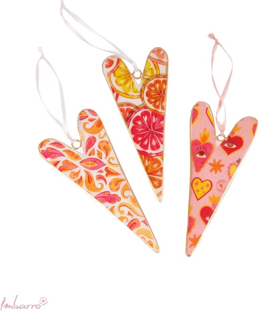 Imbarro - Decoratie Hangers - Hangers - Funky Hearts - Set van 3 - Hartjes - Metaal - 15x6cm