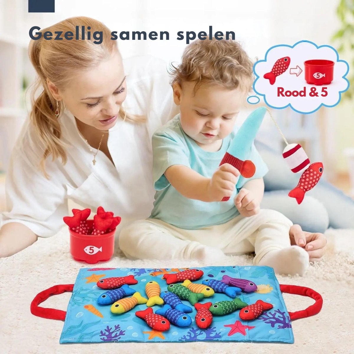 Homeblend Vissenspel - Montessori Speelgoed 1 jaar - Speelgoed 2 Jaar - Speelgoed Baby - Sensorisch Visspel - Fijne Motoriek - Vanaf 12 Maanden - Sorteerspel - 22-Delig — afbeelding 4