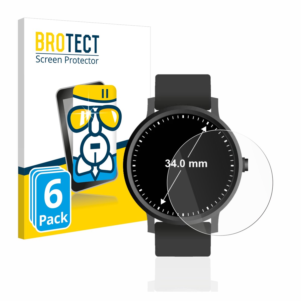 Screenprotector 6 Stuks voor Horloges (Rond, ø: 34 mm) Beschermglas transparant
