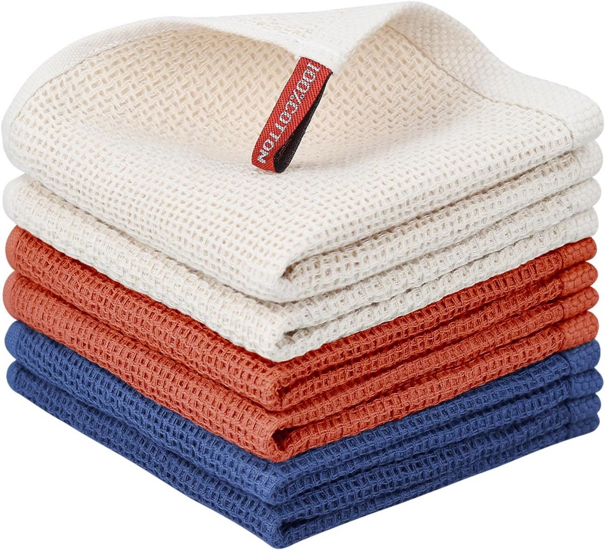 Vaatdoeken Wafelstructuur 6 Stuks - 100% Katoen Keukendoeken Absorberend & Sneldrogend