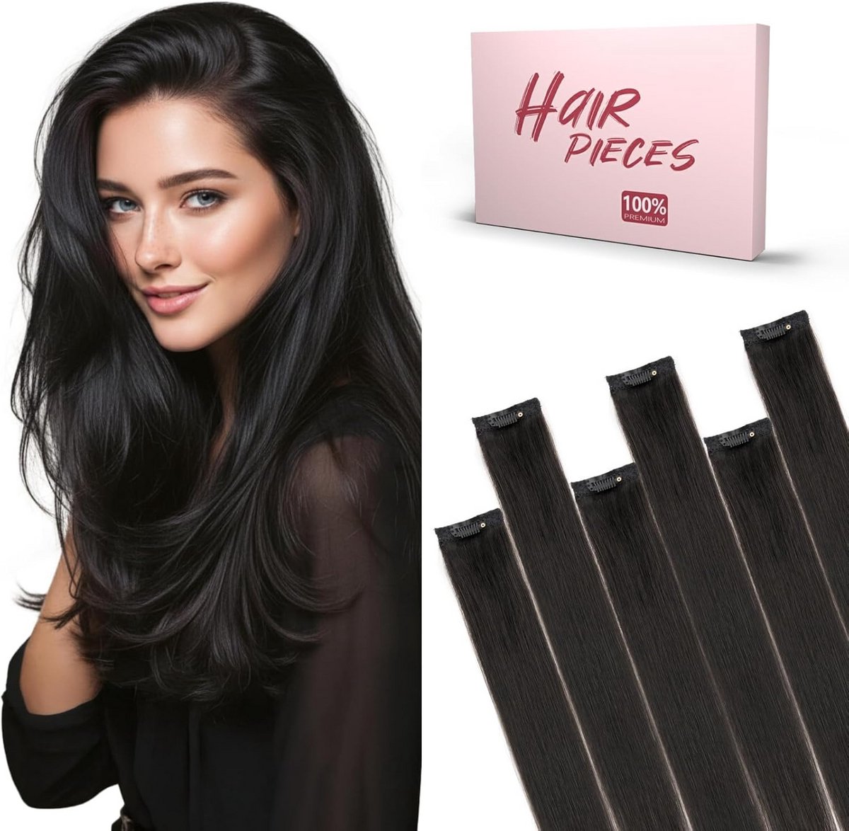 Echt Remy Menselijk Haar Clip-in Extensions 45 cm Glad Onzichtbaar Zwart