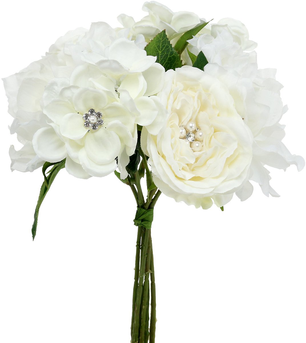 Viana Elegant decoratief bruidsboeket met parels en strass-steentjes, kunstb wit