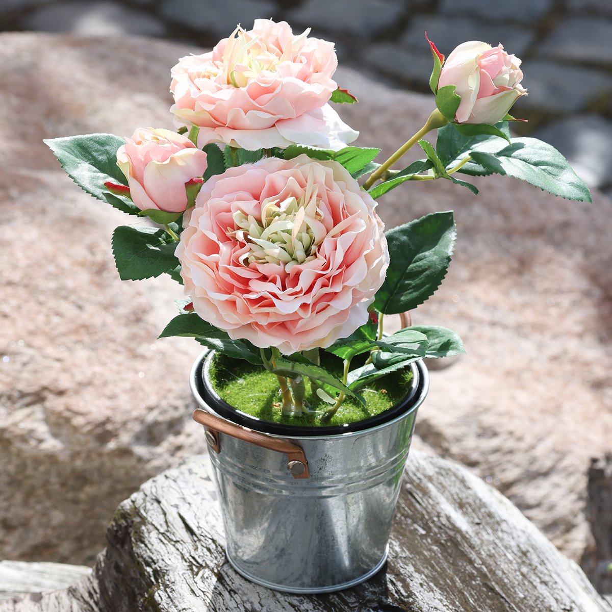 Viana Decoratieve roos in pot, romantische zijden bloemen, roze pioenroos