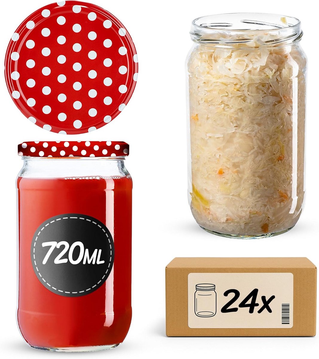 24 Stuks Weckpotten 720 ml met Schroefdeksel - Ideaal voor Inmaken van Groenten en Fruit