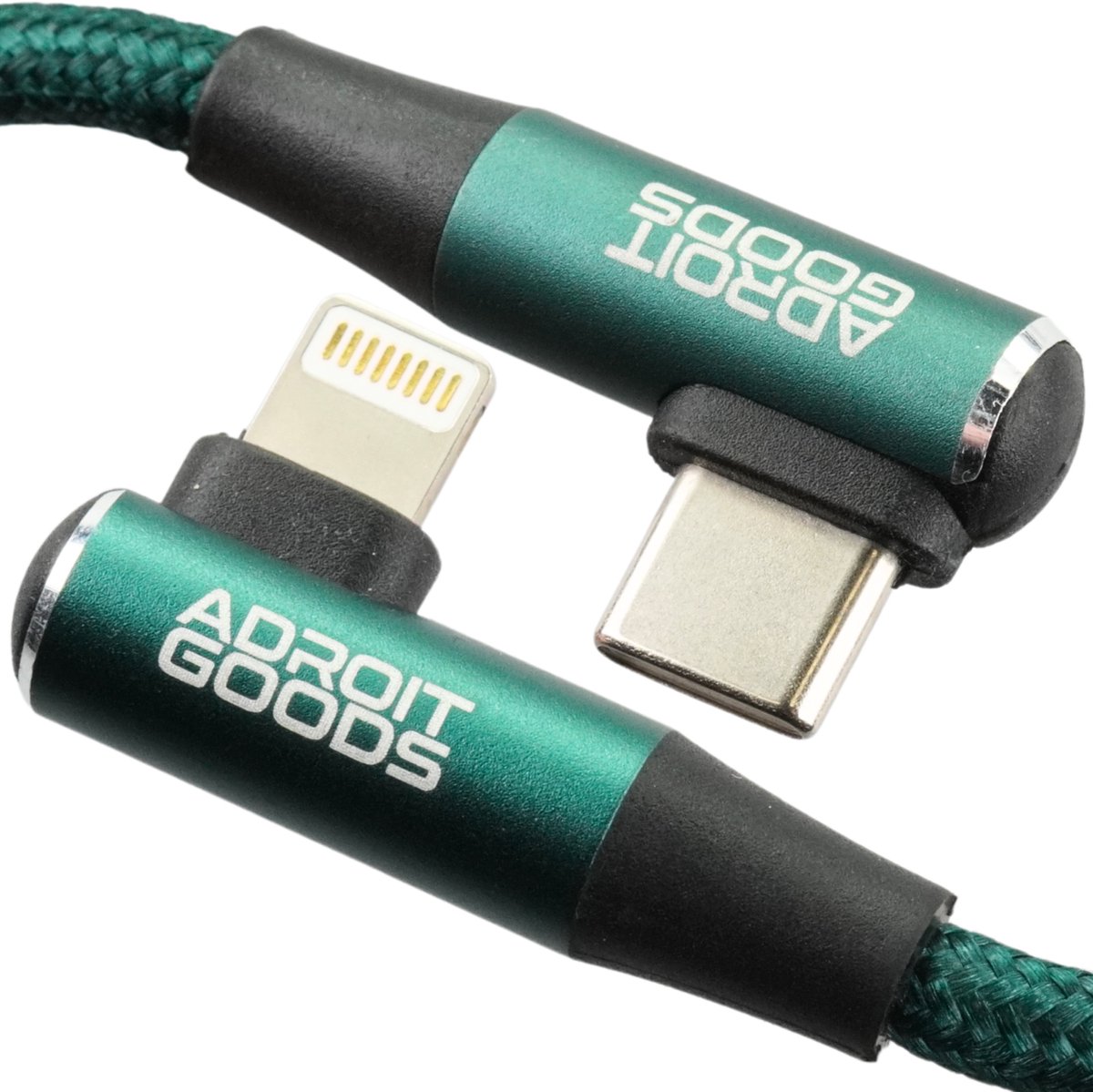 AdroitGoods USB-C naar Fast Charge Kabel - Geschikt voor Apple Lightning apparaten - 20W / 27W PD – Haakse Connectoren – Snelladen – Duurzame Gevlochten Oplaadkabel - 2m