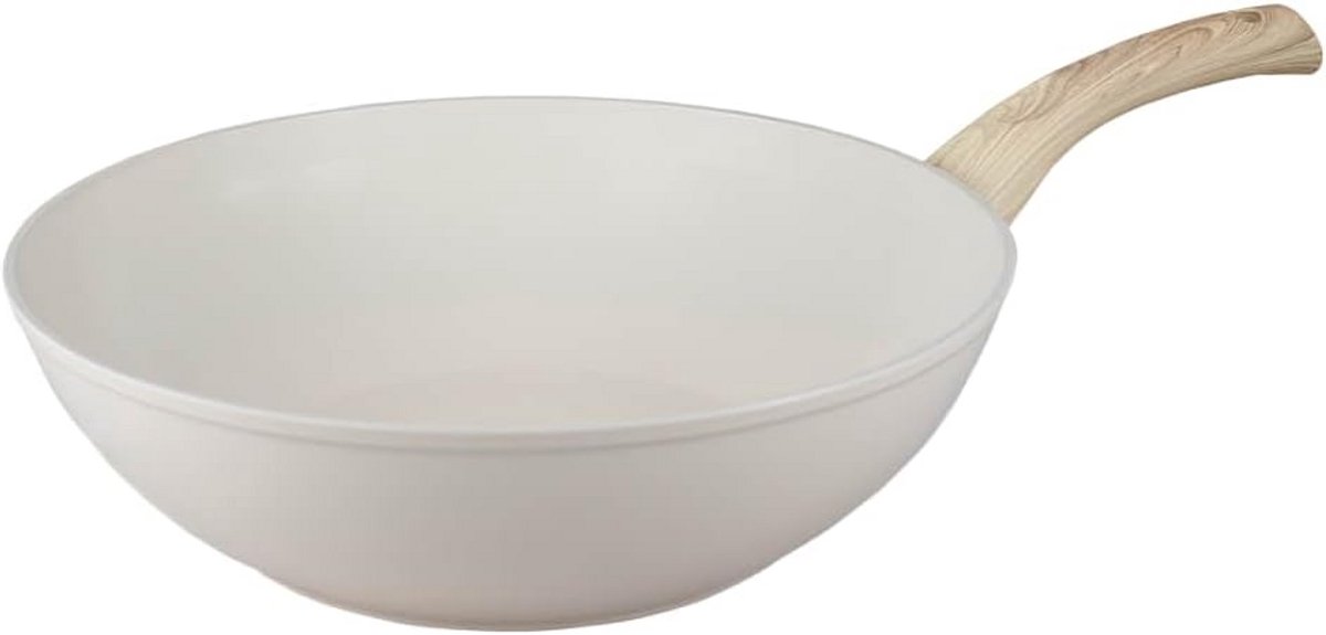 Grote Wokpan 30 cm Keramische Anti-aanbak Inductie Geschikt Vaatwasserbestendig Crème