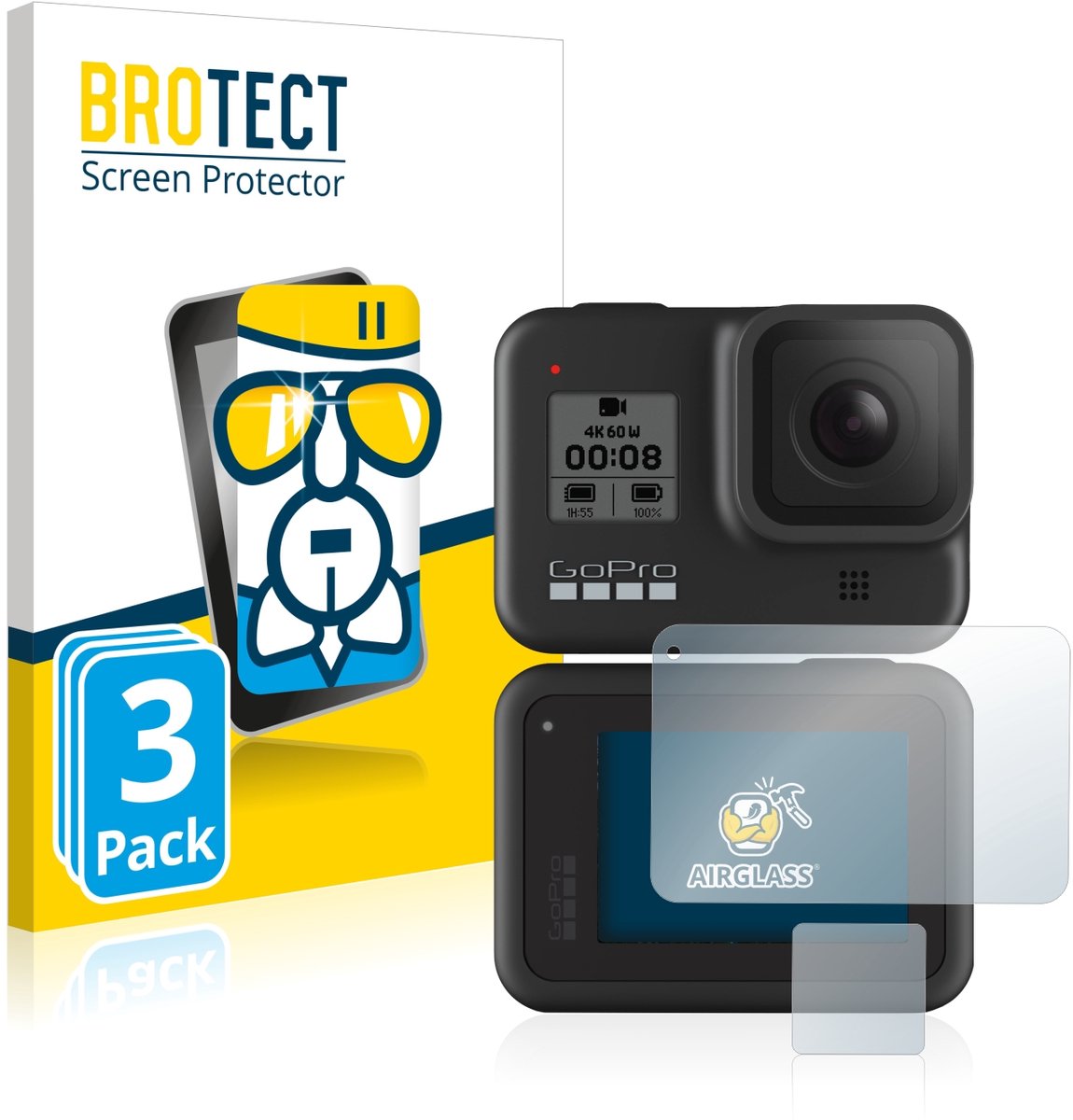 Screenprotector 3 Stuks voor GoPro Hero 8 Black Beschermglas transparant