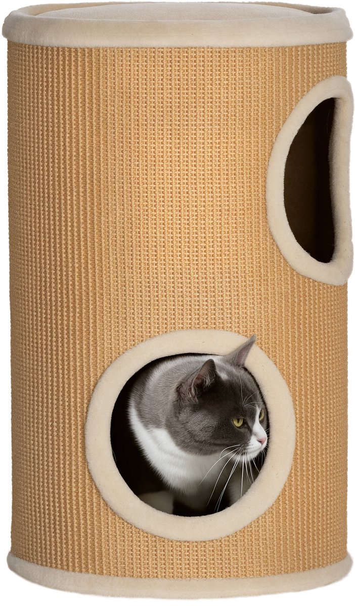 Kattenboom Met veel Ruimte – Pluche Bekleding, Sisal Krabvlakken, Ø 35 x 60 cm, Bruin/Beige, Max. 10 kg