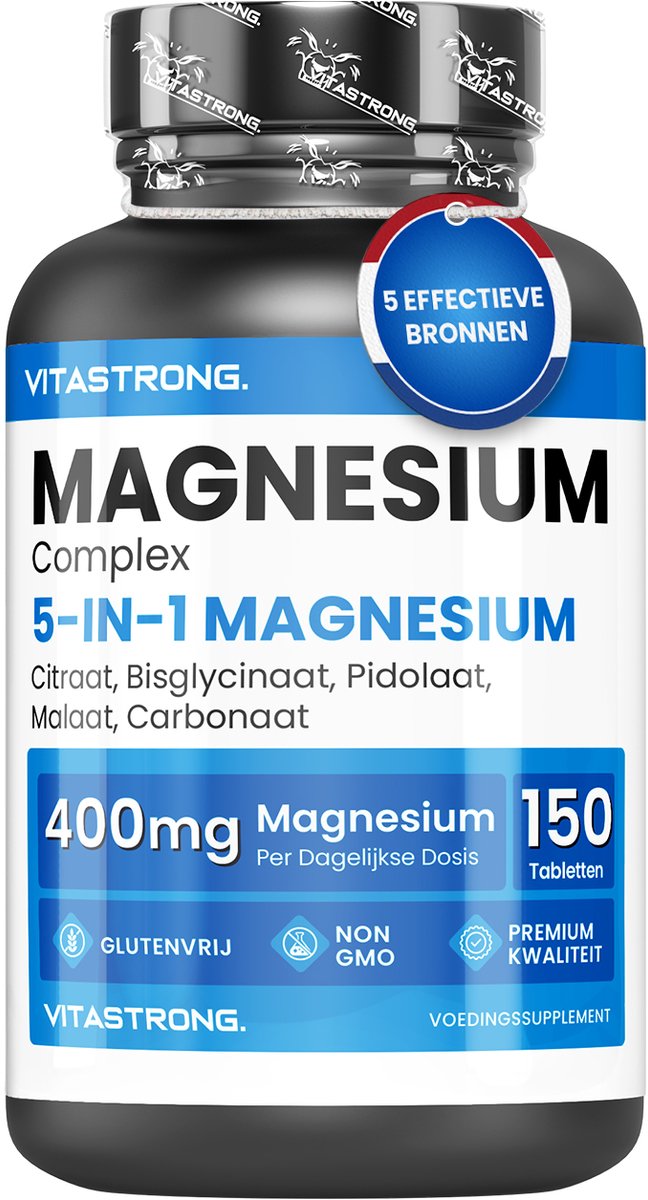 Vitastrong Magnesium Complex – 5-in-1 Hoogwaardig Magnesium Supplement voor Energie, Spierfunctie, Zenuwstelsel en Botten