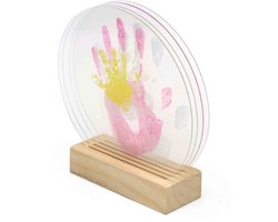 Happy Hands Family Handafdruk Set – DIY Handprint Kit voor Gezin – Inclusief 4 Kleuren Babyveilige Verf, Acrylplaten & Houten Standaard – Origineel Kraamcadeau of Vader/Moederdag Cadeau