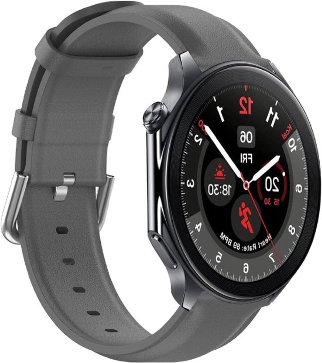 Smartwatch leren horlogeband - Vervangend bandje - Duurzaam - Compatibel met merk - OnePlus Watch 2-3 - Lederen materiaal - Stijlvol design - Grijs.