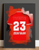 Wallofprints - Affiche de football encadrée du FC Twente avec personnalisation - naam propre et numéro de maillot - au format A4 - 21x29,7 cm - Affiche colorée de style aquarelle aux couleurs du club de Twente Enschede et un peu d'imagination