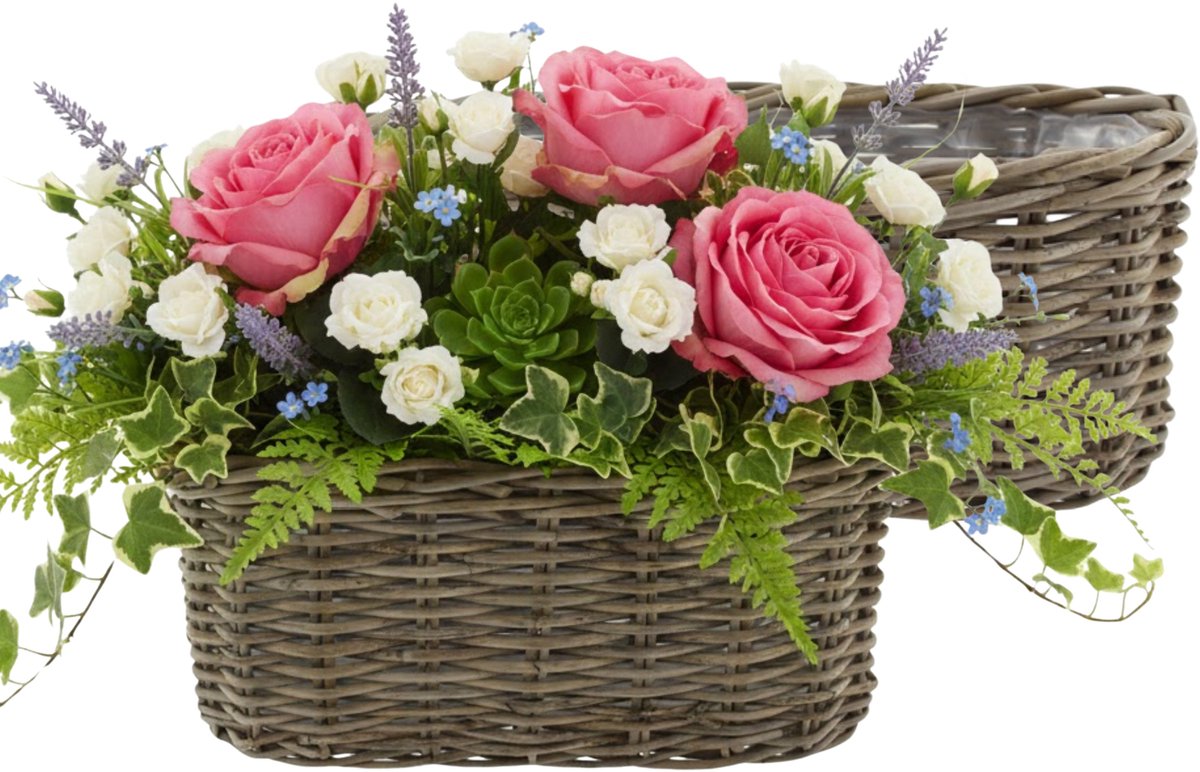 Van der Leeden Plantenmand Klassiek - 2x - bruin - rechthoek - 50 x 20 x 20 cm - rotan - gevlochten riet - mand - opbergen
