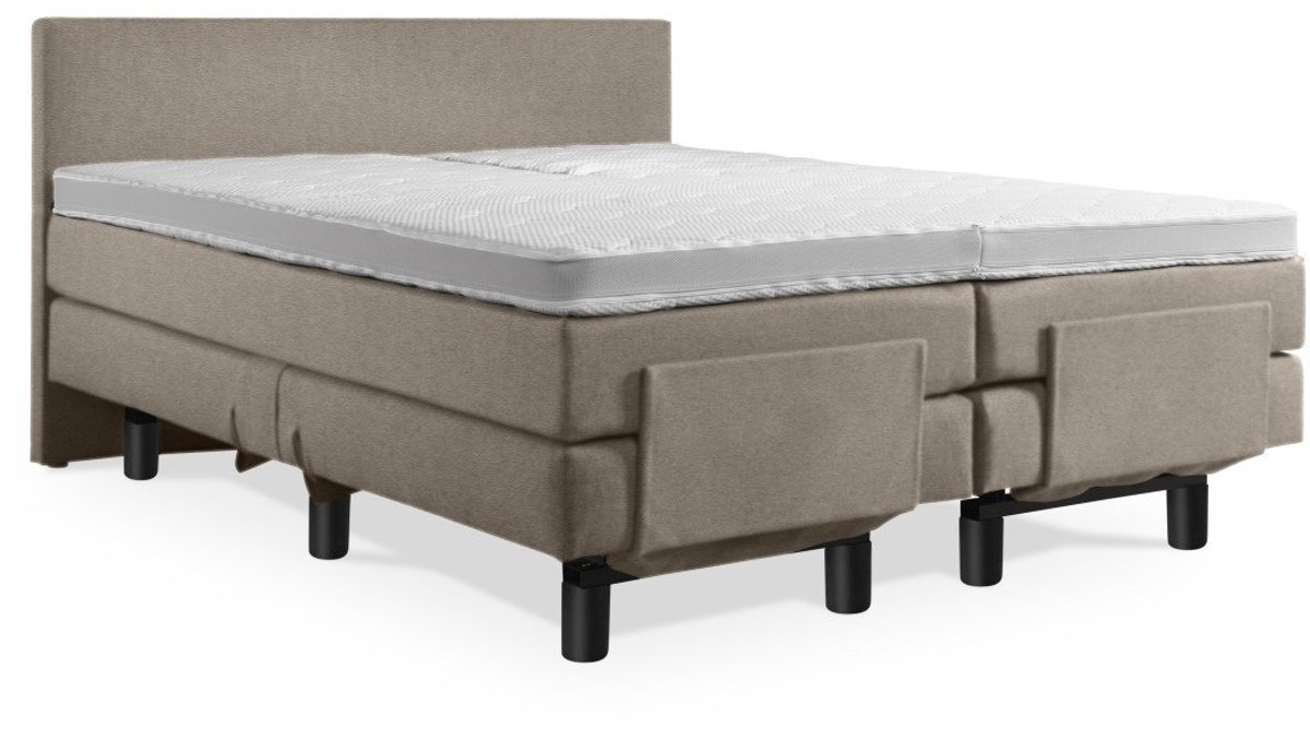 Elektrische Boxspring - Incl. Glad Hoofdbord - 2-Persoons - 140x210 cm - Taupe lederlook -
