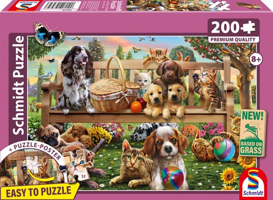 Schmidt - Legpuzzel - Tuinpicknick met Hond en Kat - 200 stukjes - Kinderen - vanaf 8 jaar
