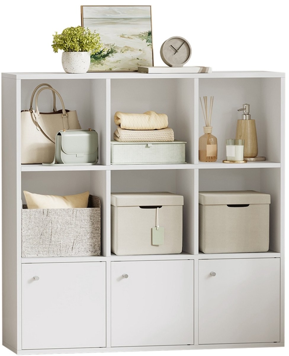 Boekenplank – Vrijstaand – Met 3 Deuren – Van Spaanplaat – Wit – Afmetingen 97,5 x 30 x 97,5 cm