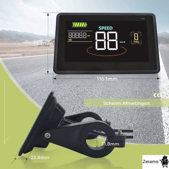 Zetamo H6C Display - Geschikt voor Ouxi - V20 fatbike LCD scherm 25 km/u begrensd van Merkloos — afbeelding 5