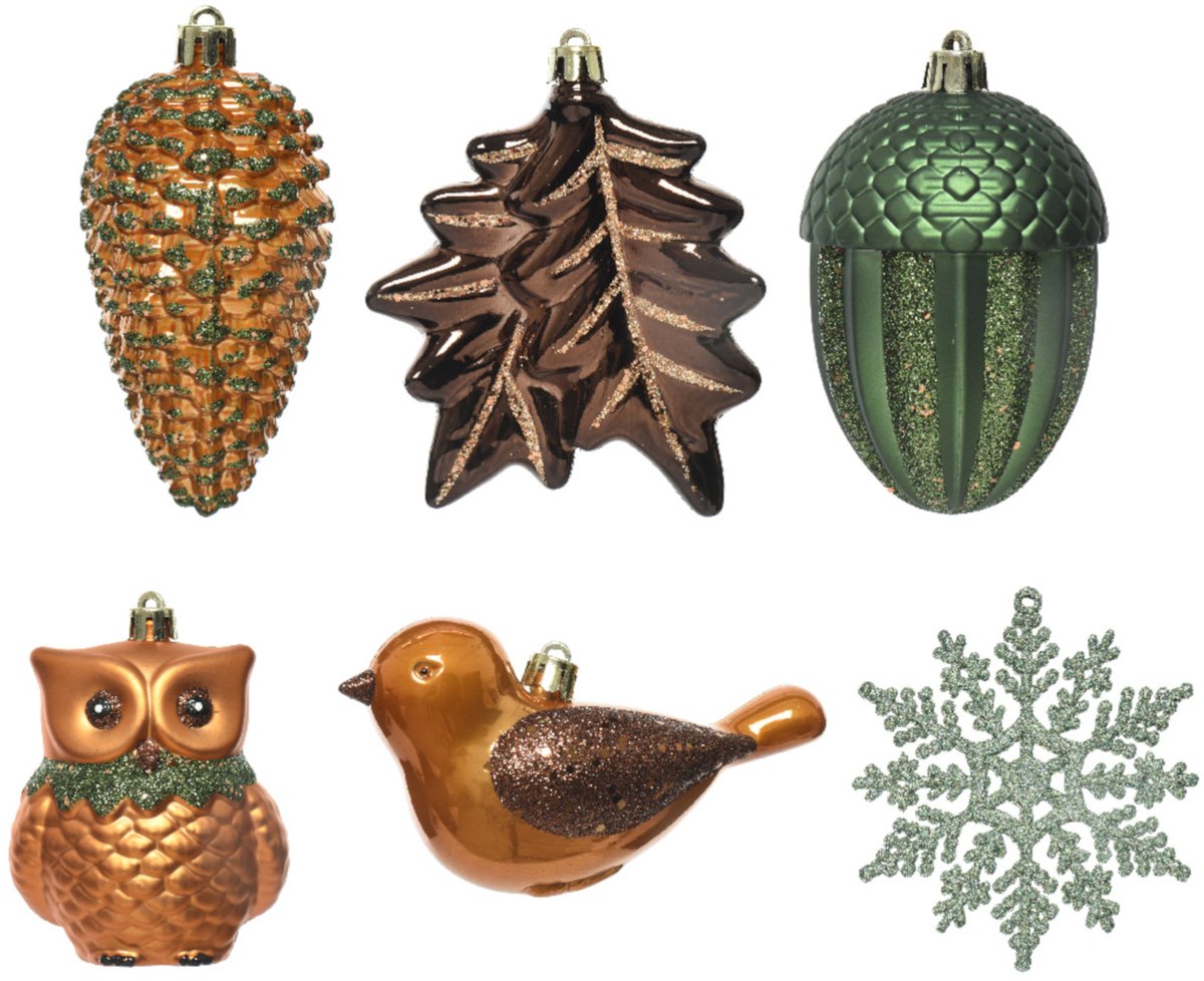 KAEMING B.V. - 20 natuurlijke kerstboomhangers 10 cm, dieren en sneeuwvlokken