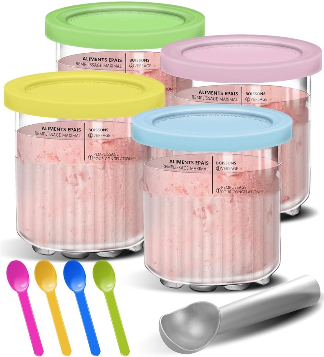 longziming Set van 4 IJsbakjes met Deksel – 24oz – Voor Ninja Creami Deluxe NC500 NC501 IJsmachine Accessoires