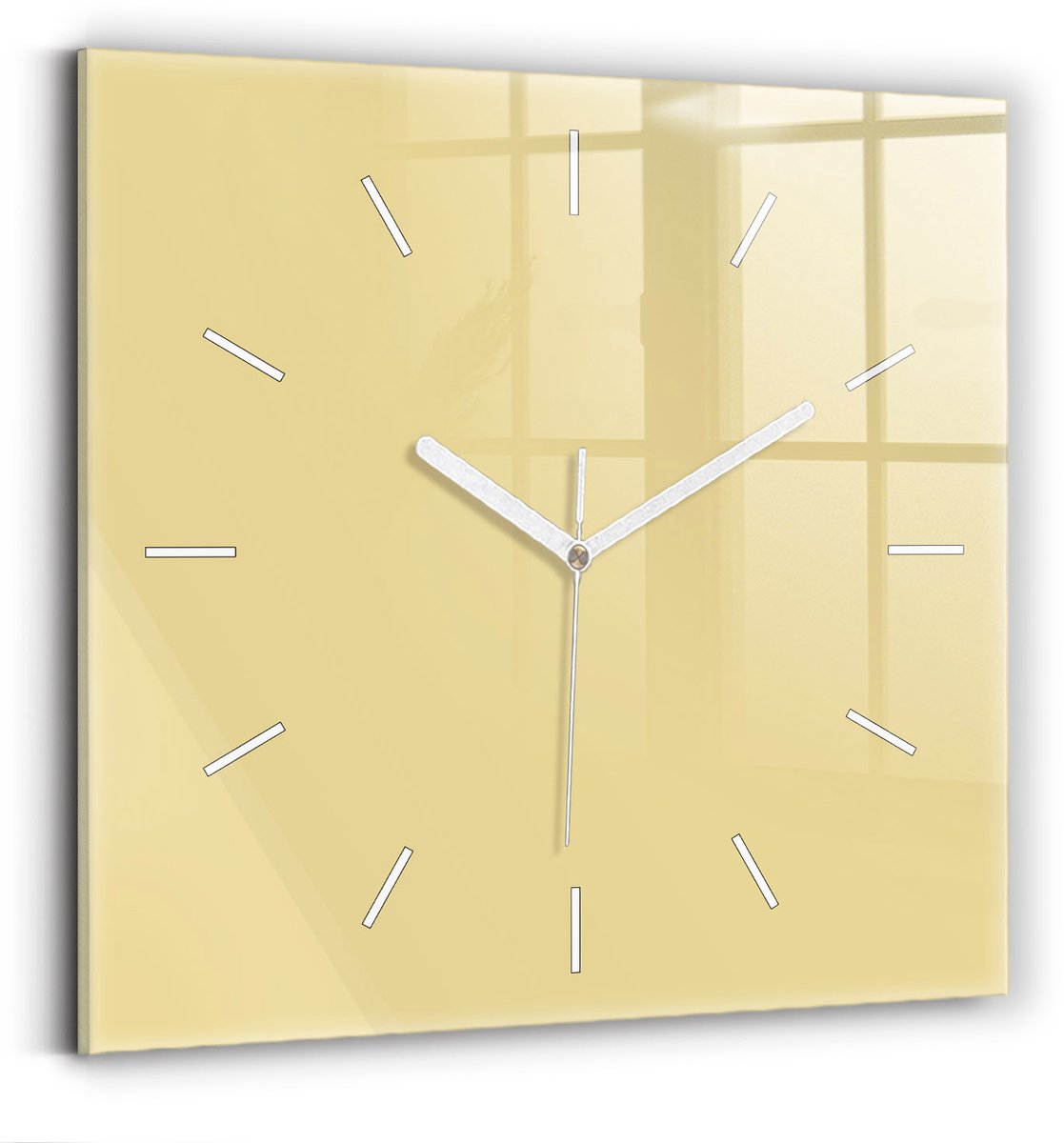 Wallfluent Wandklok - Romig Vierkante Glazen Klok - 30 cm x 30 cm - Romig Wandklok - Witte Handen - Wandklok Zonder Cijfers - Stille Wandklok Slaapkamer - Vierkante Glazen Wandklok - Industrieel Wandklok - Vierkante Glas Klok
