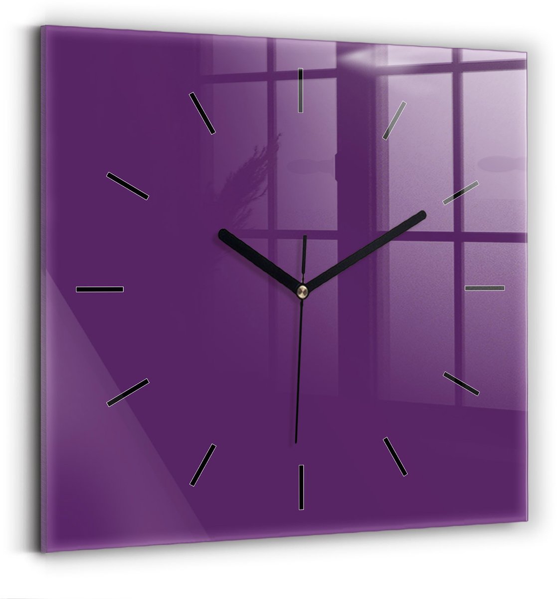 Wallfluent Wandklok - Paars Vierkante Glazen Klok - 30 cm x 30 cm - Paars Wandklok - Zwarte Handen - Wandklok Zonder Cijfers - Kinder Wandklok Glas - Vierkante Glazen Wandklok - Industrieel Wandklok - Vierkante Glas Klok