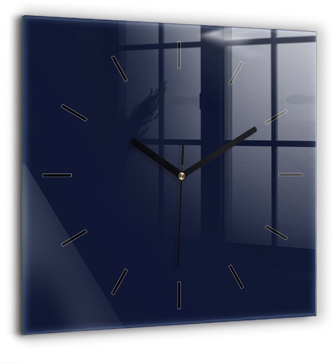 Wallfluent Wandklok - Donker marineblauw Vierkante Glazen Klok - 60 cm x 60 cm - Donker marineblauw Wandklok - Zwarte Handen - Wandklok Zonder Cijfers - Stille Wandklok Slaapkamer - Glazen Wandklok - Industrieel Wandklok - Vierkante Glas Klok