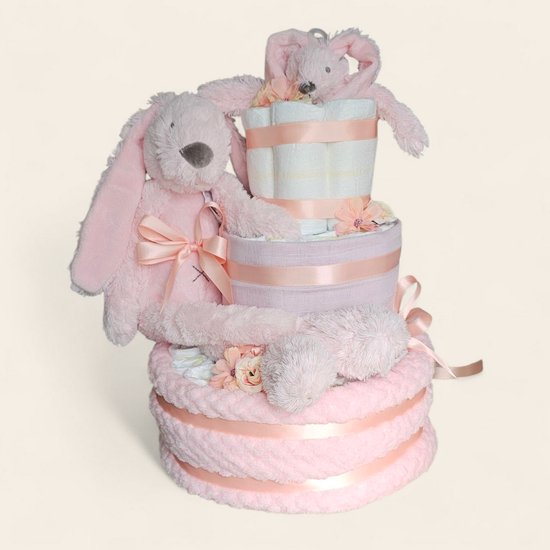 Luiertaart 3 laags roze met Rabbit Richie - Perfect Kraamcadeau van BamBam — afbeelding 5