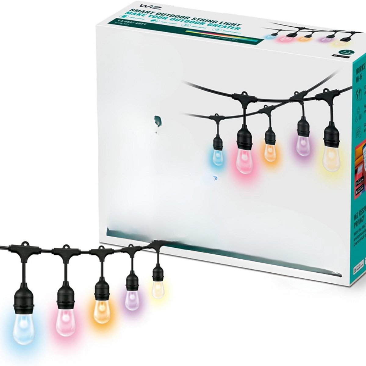 Slimme Buitenlamp Lichtsnoer Met Gekleurd En Wit Licht - LED Wi-Fi Verlichting Voor Tuin T