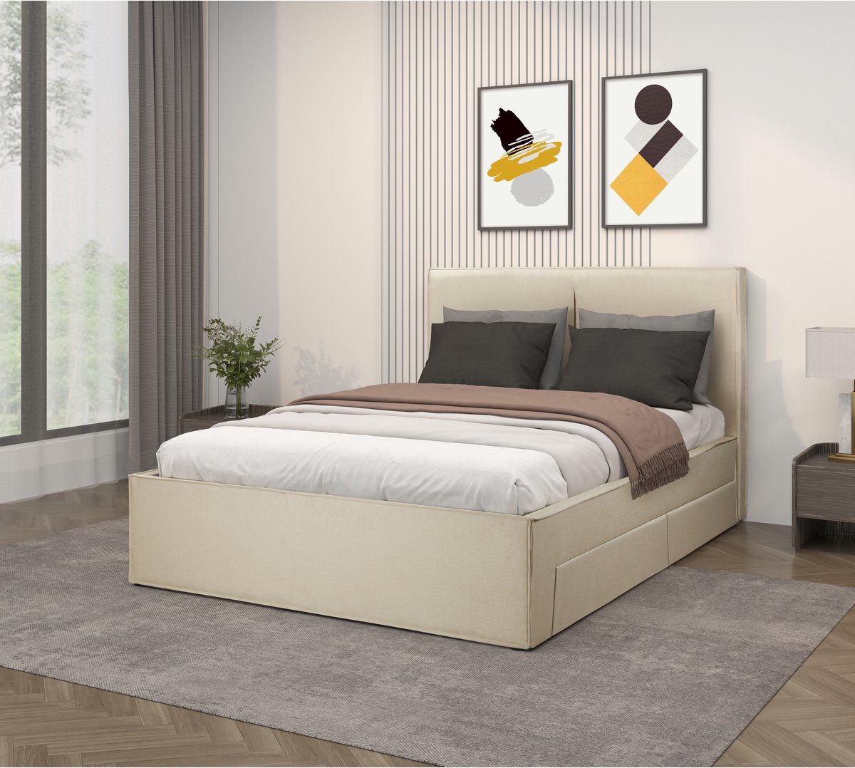 Avignon|Bed 140x200 cm met 4 laden in linnen beige