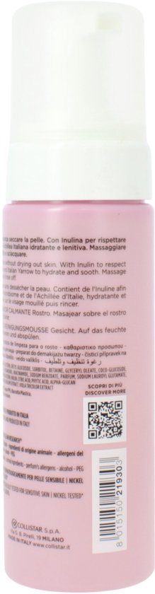 Achterkant van een roze Collistar mousse flacon met productinformatie.