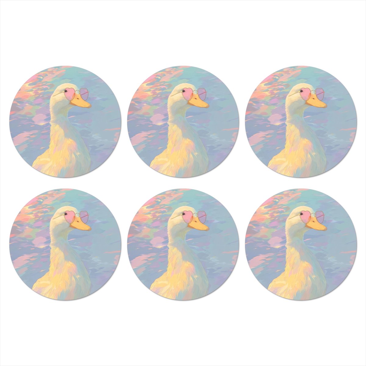 Onderzetters voor glazen - Rond - Eend - Zonnebril - Water - 10x10 cm - Glasonderzetters - 6 stuks