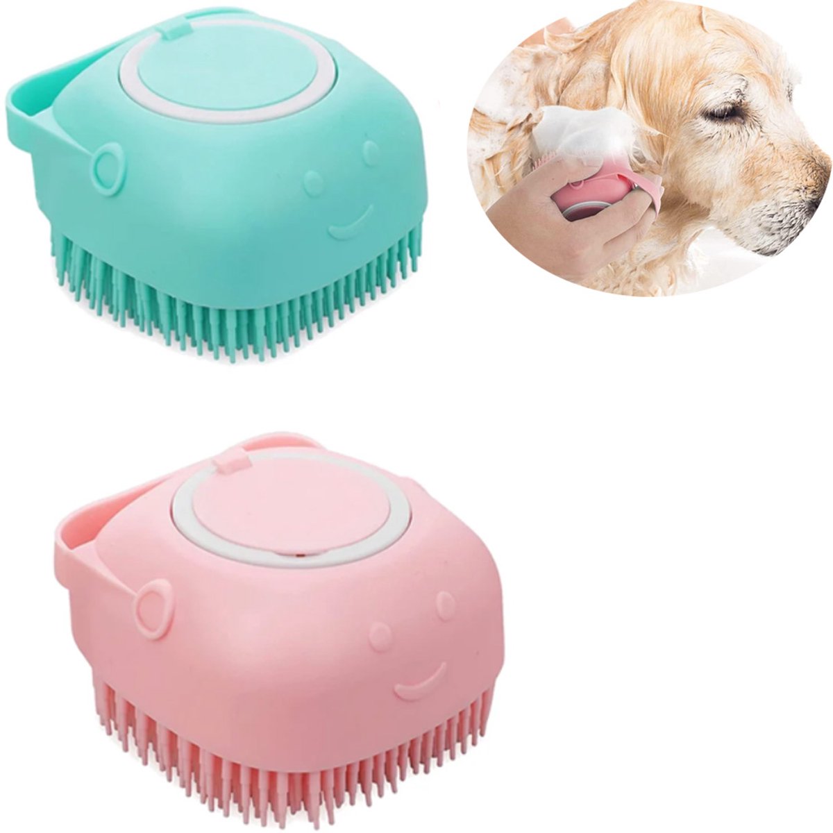 2 stuks Honden Borstel – Dieren Was Borstel – Huisdier Hondenshampoo Borstel – Hond Kat Badborstel Kam – Huisdier borstel – Kattenborstel – Massage Handschoenen – Siliconen – Blauw + Roze