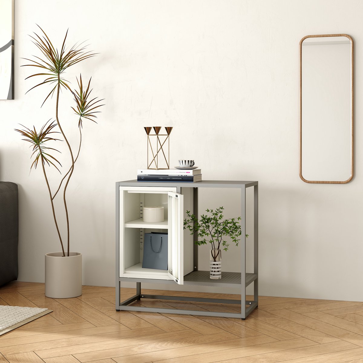 en.casa Sideboard Burlöv dressoir 70x72x35 cm grijs en wit [en.casa]