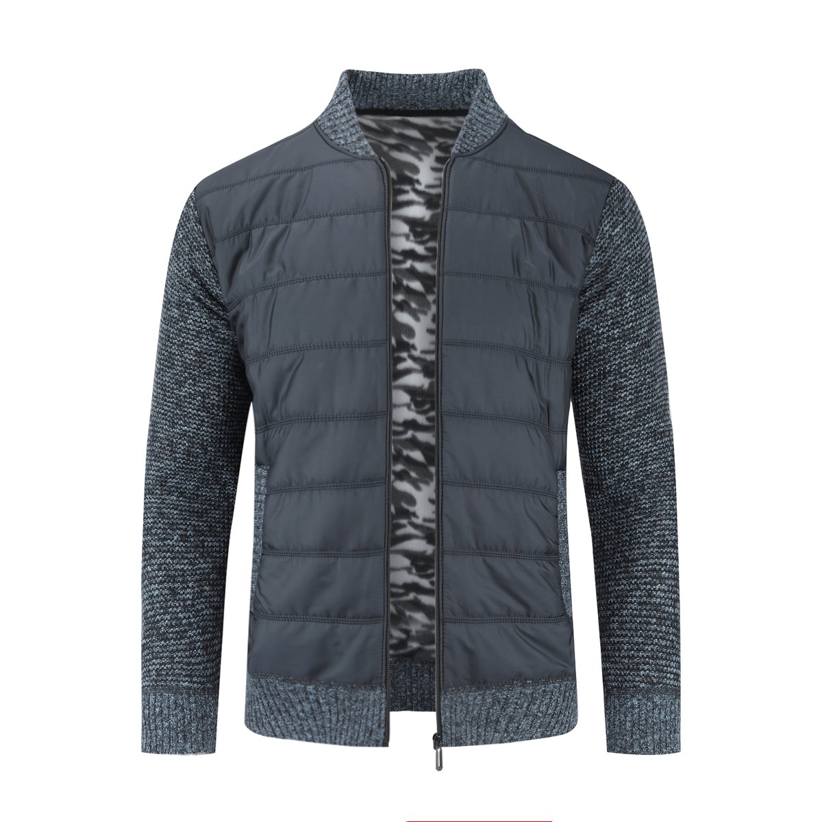 ALLTHEMEN Heren Cardigan met Opstaande Kraag - Color Block Trui met Ritssluiting - 3XL