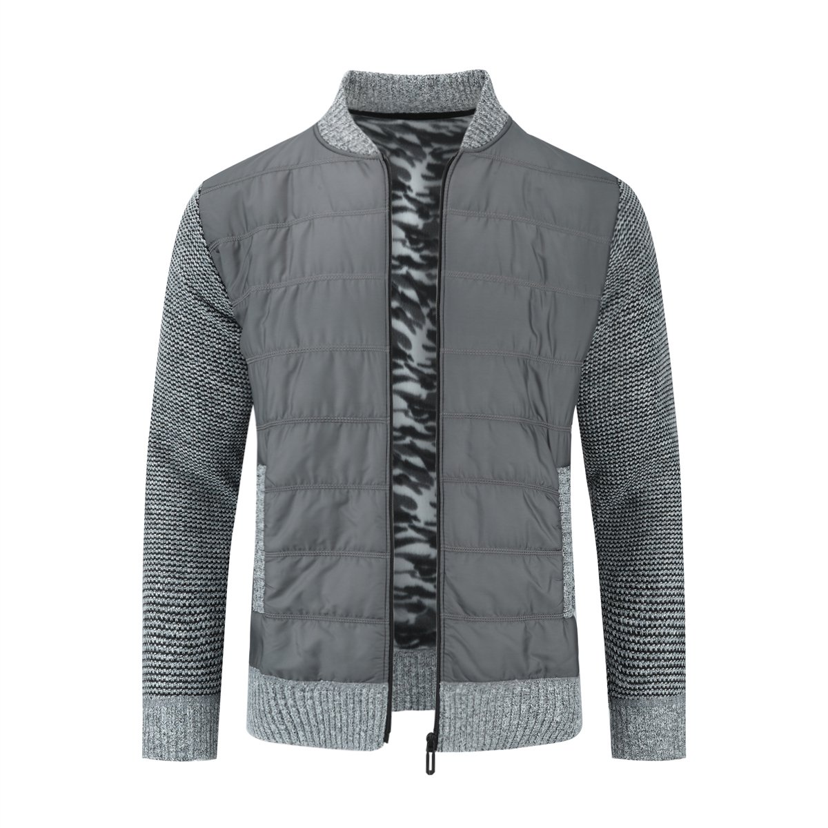ALLTHEMEN Heren Cardigan met Opstaande Kraag - Color Block Trui met Ritssluiting - L