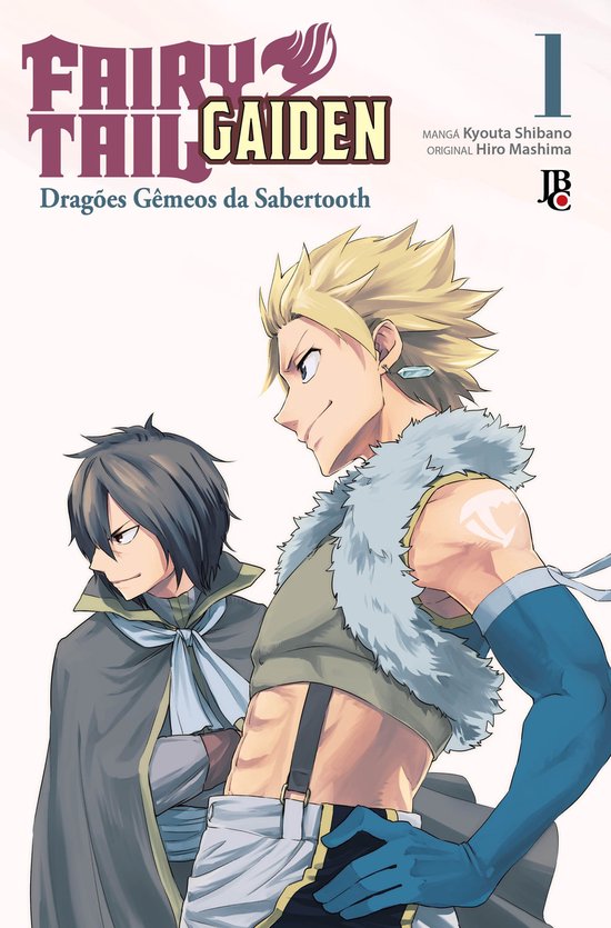 De voorkant van de "Fairy Tail Gaiden" manga met Sting en Rogue. Sting heeft blond haar en Rogue heeft zwart haar.