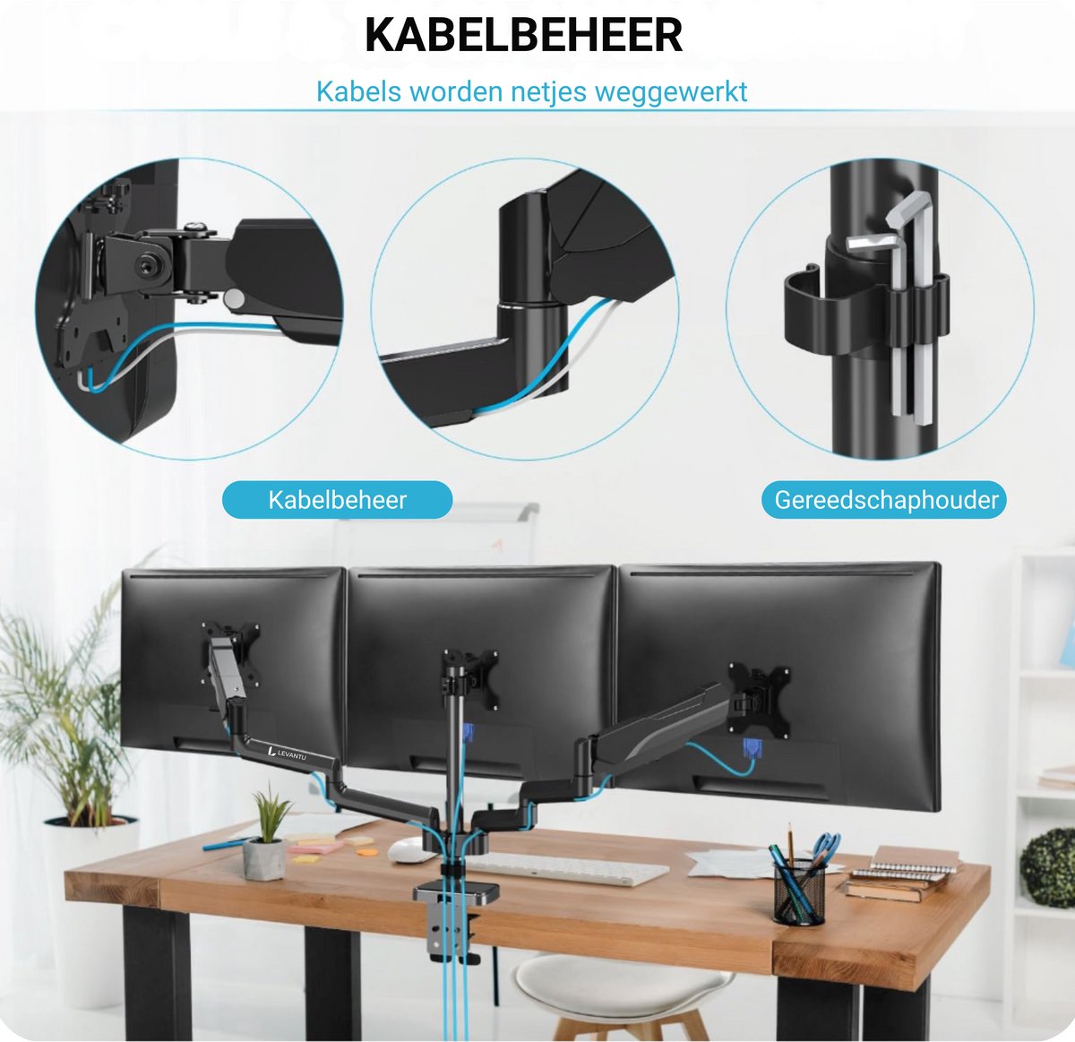 LEVANTU Triple Monitorarm 3 Schermen Gasveer 32 inch thumbnail 2