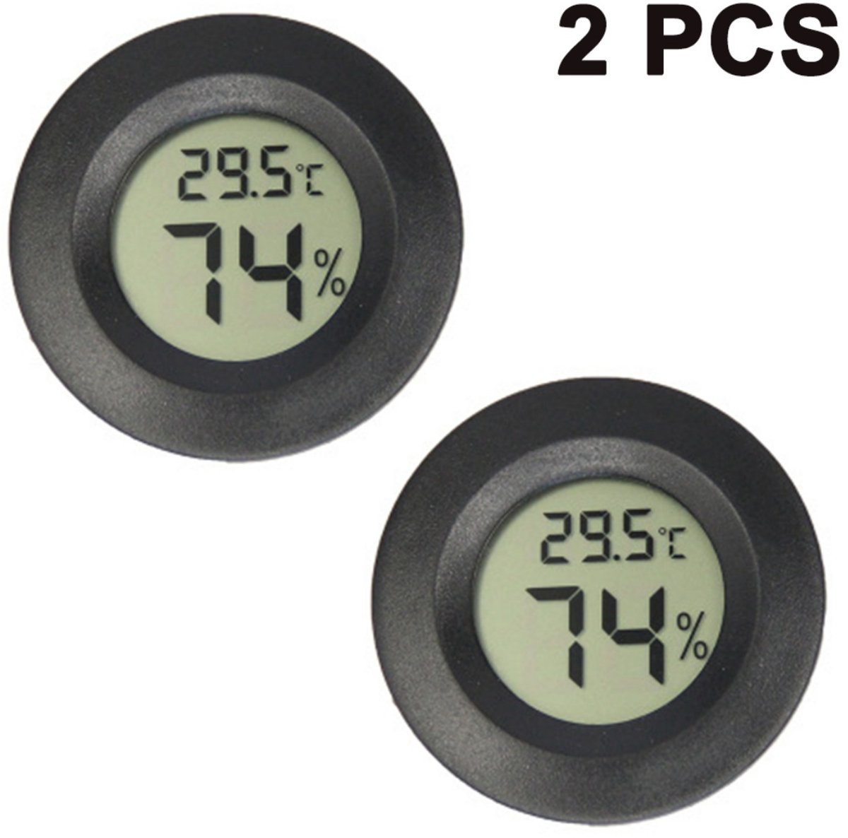 TOVBMUP 2-Pack - Hygrometer - Thermometer - Digitale hygrometer - Vochtigheidsmeter voor binnen en buiten - Geschikt voor vochtigheidskamers, kassen, tuinen en binnen - Fahrenheit - Celsius - Zwart